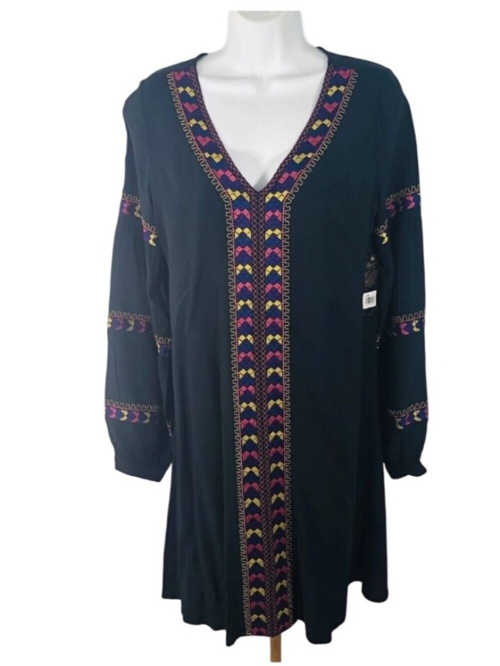 Wrangler Retro Womens XL Aztec Embroidered Lightweight Dress Black Long Sleeve